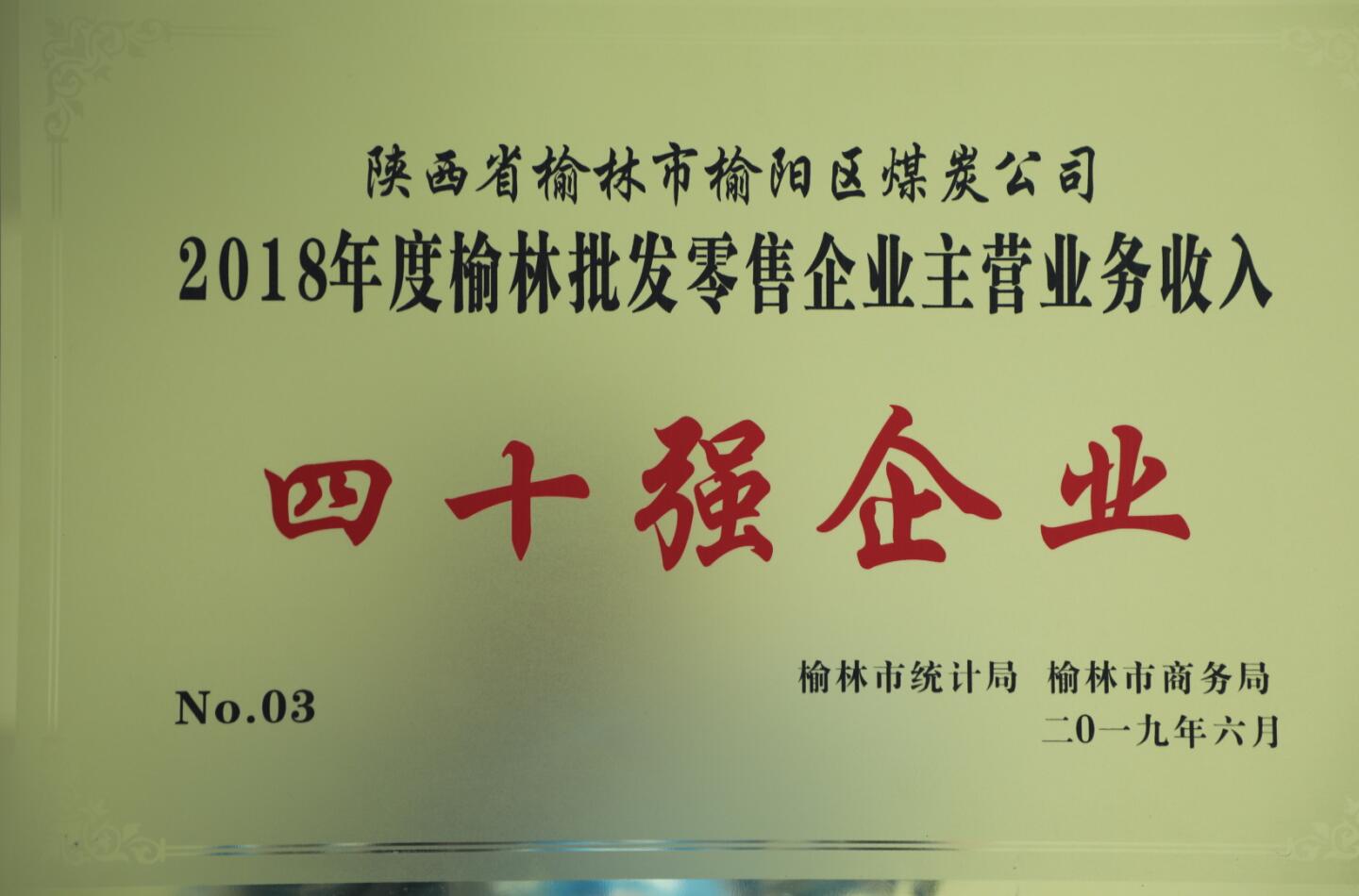2018年度榆林批發(fā)零售企業(yè)主營業(yè)務收入四十強企業(yè)